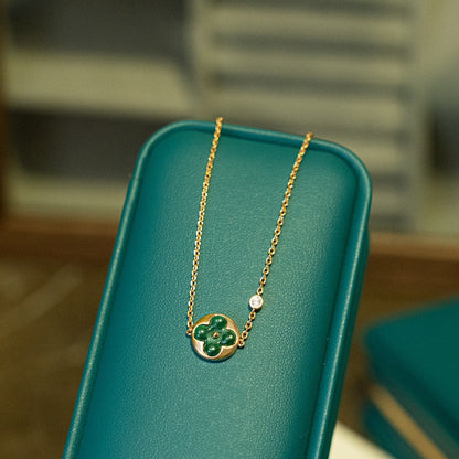 [Royal Jewelry]SUN MALACHITE 1 DIAMOND PINK GOLD BRACELET