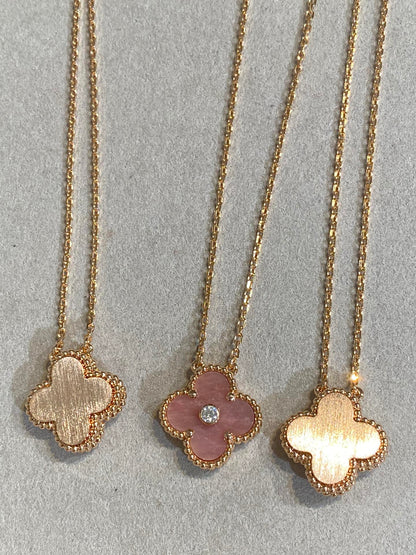 [Royal Jewelry]COLLIER TRÈFLE 15MM DIAMANT RHODONITE