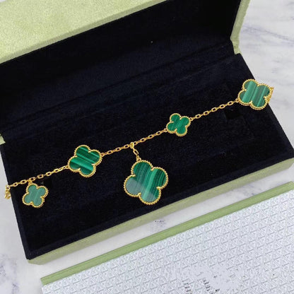 [Royal Jewelry]MAGIC CLOVER MALACHITE GOLD BRACELET 5 MOTIFS
