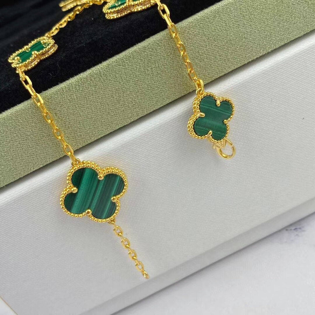 [Royal Jewelry]MAGIC CLOVER MALACHITE GOLD BRACELET 5 MOTIFS