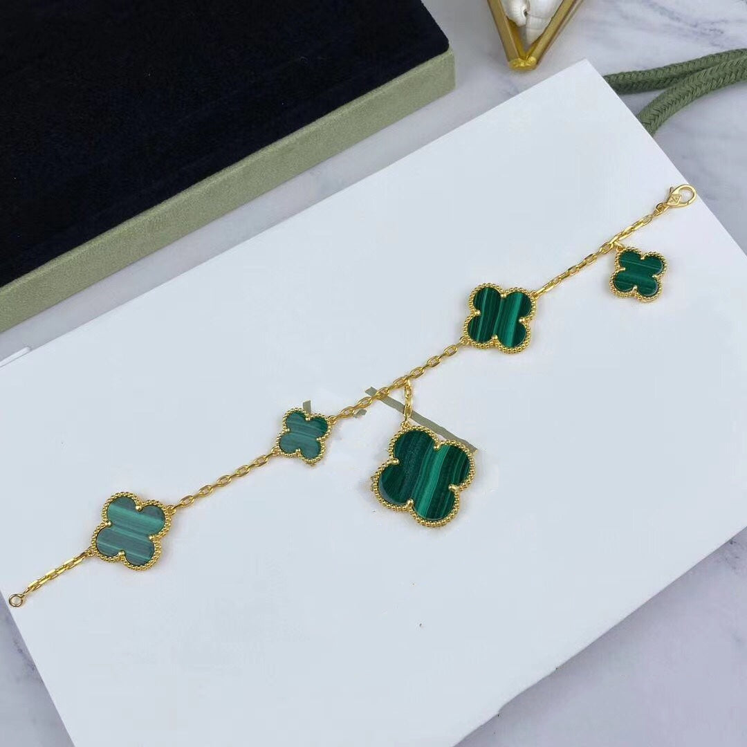 [Royal Jewelry]MAGIC CLOVER MALACHITE GOLD BRACELET 5 MOTIFS