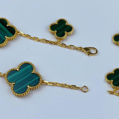 [Royal Jewelry]MAGIC CLOVER MALACHITE GOLD BRACELET 5 MOTIFS