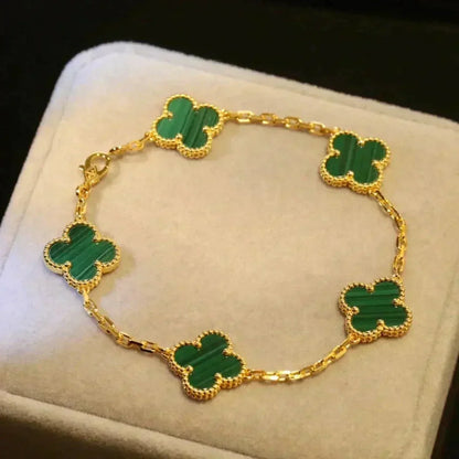 [Royal Jewelry]CLOVER 5 MOTIFS MALACHITE BRACELET