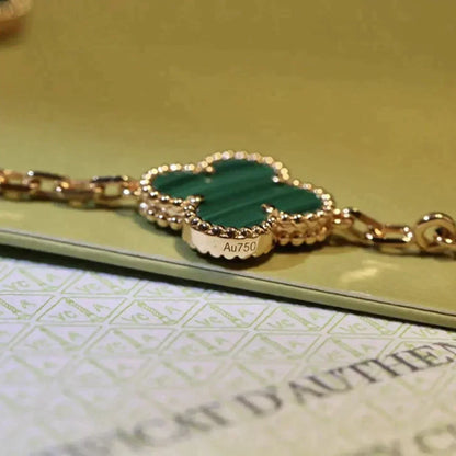 [Royal Jewelry]CLOVER 5 MOTIFS MALACHITE BRACELET