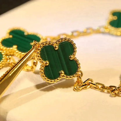 [Royal Jewelry]CLOVER 5 MOTIFS MALACHITE BRACELET