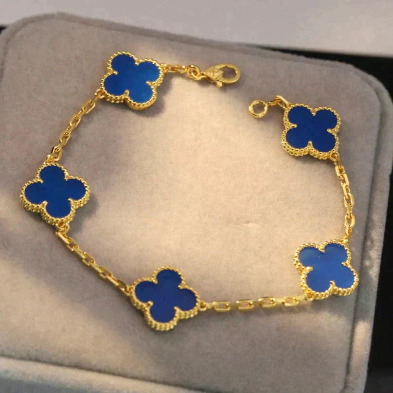 [Royal Jewelry]CLOVER 5 MOTIFS BLUE AGATE BRACELET
