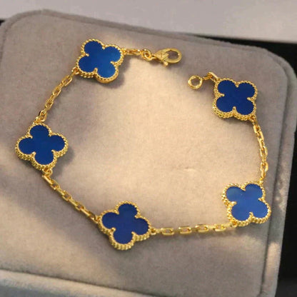 [Royal Jewelry]CLOVER 5 MOTIFS BLUE AGATE BRACELET
