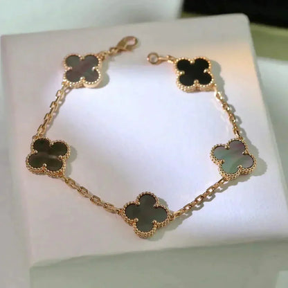 [Royal Jewelry]CLOVER 5 MOTIF GRAY MOP  BRACELET