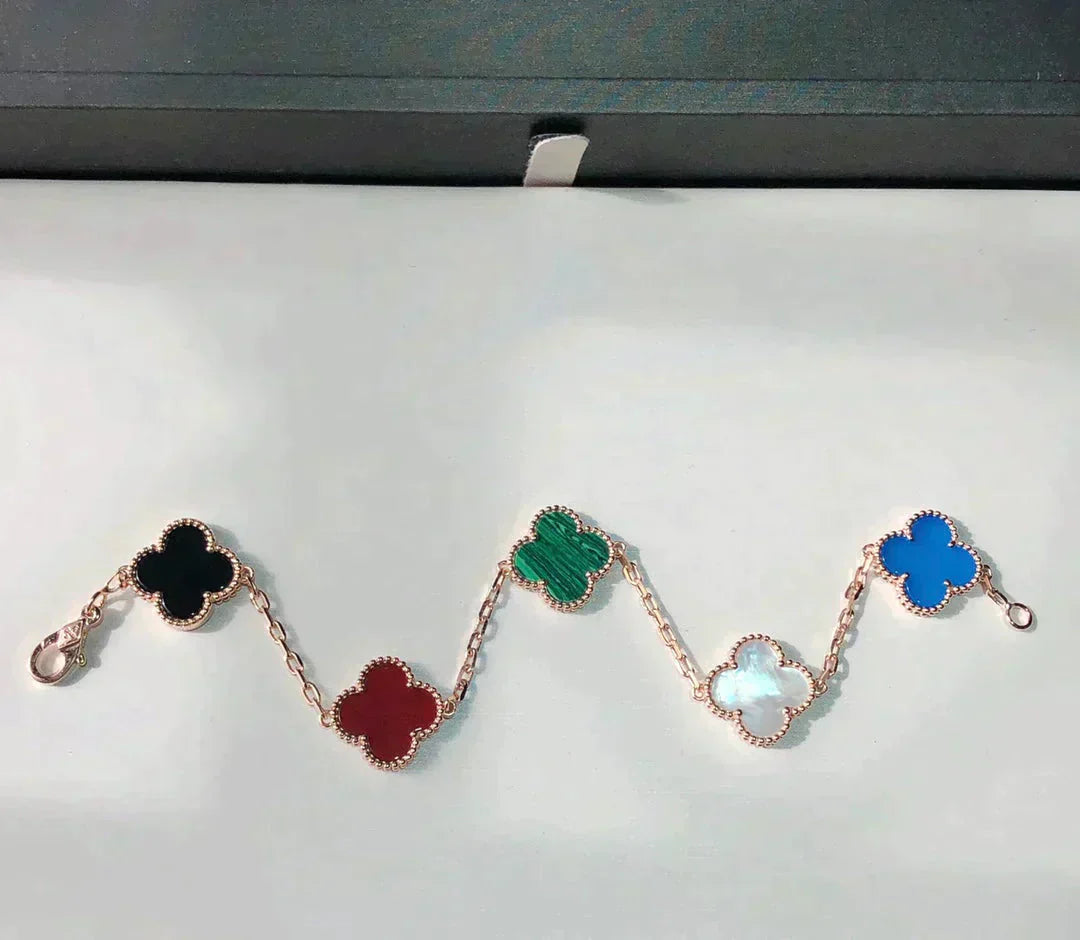 [Royal Jewelry]CLOVER 5 MOTIFS MULTICOLOR  BRACELET