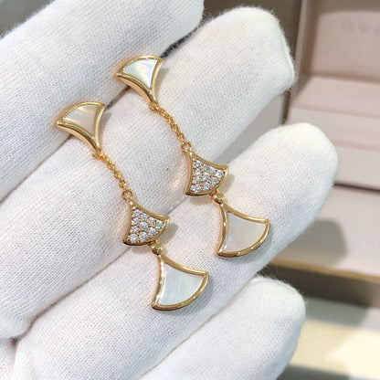 [Royal Jewelry]DREAM EARRINGS 3 MOTIFS DIAMOND MOP PINK GOLD