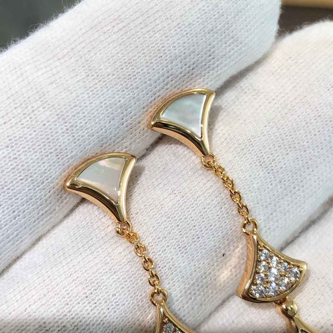 [Royal Jewelry]DREAM EARRINGS 3 MOTIFS DIAMOND MOP PINK GOLD
