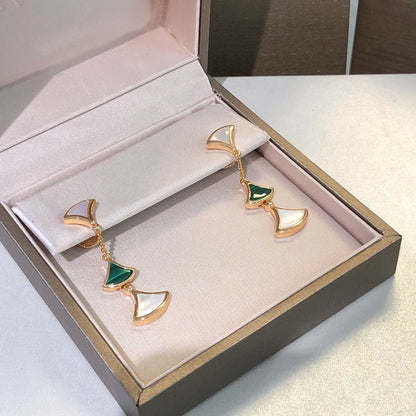[Royal Jewelry]DREAM EARRINGS 3 MOTIFS MALACHITE MOP PINK GOLD