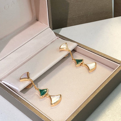 [Royal Jewelry]DREAM EARRINGS 3 MOTIFS MALACHITE MOP PINK GOLD