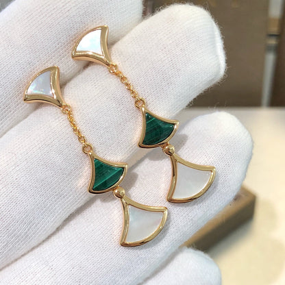 [Royal Jewelry]DREAM EARRINGS 3 MOTIFS MALACHITE MOP PINK GOLD