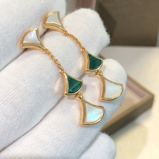 [Royal Jewelry]DREAM EARRINGS 3 MOTIFS MALACHITE MOP PINK GOLD