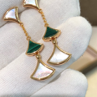 [Royal Jewelry]DREAM EARRINGS 3 MOTIFS MALACHITE MOP PINK GOLD