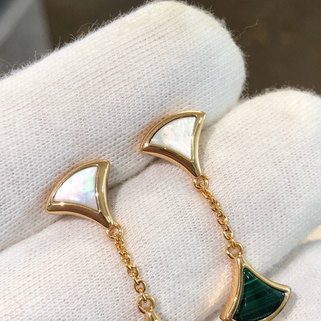 [Royal Jewelry]DREAM EARRINGS 3 MOTIFS MALACHITE MOP PINK GOLD