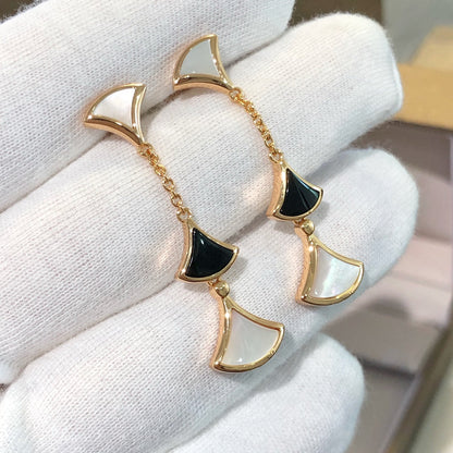 [Royal Jewelry]DREAM EARRINGS 3 MOTIFS ONYX MOP PINK GOLD
