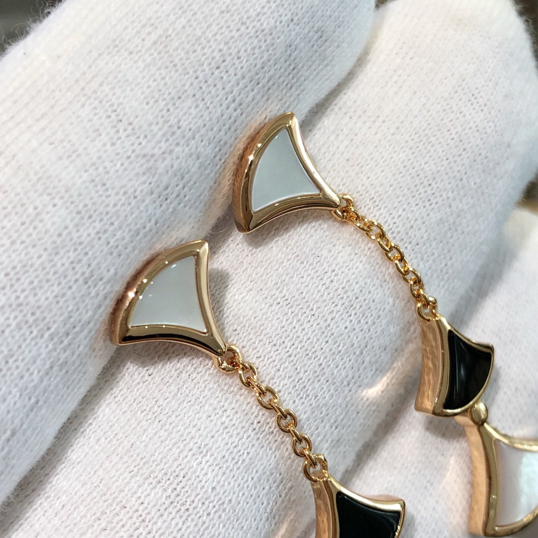[Royal Jewelry]DREAM EARRINGS 3 MOTIFS ONYX MOP PINK GOLD