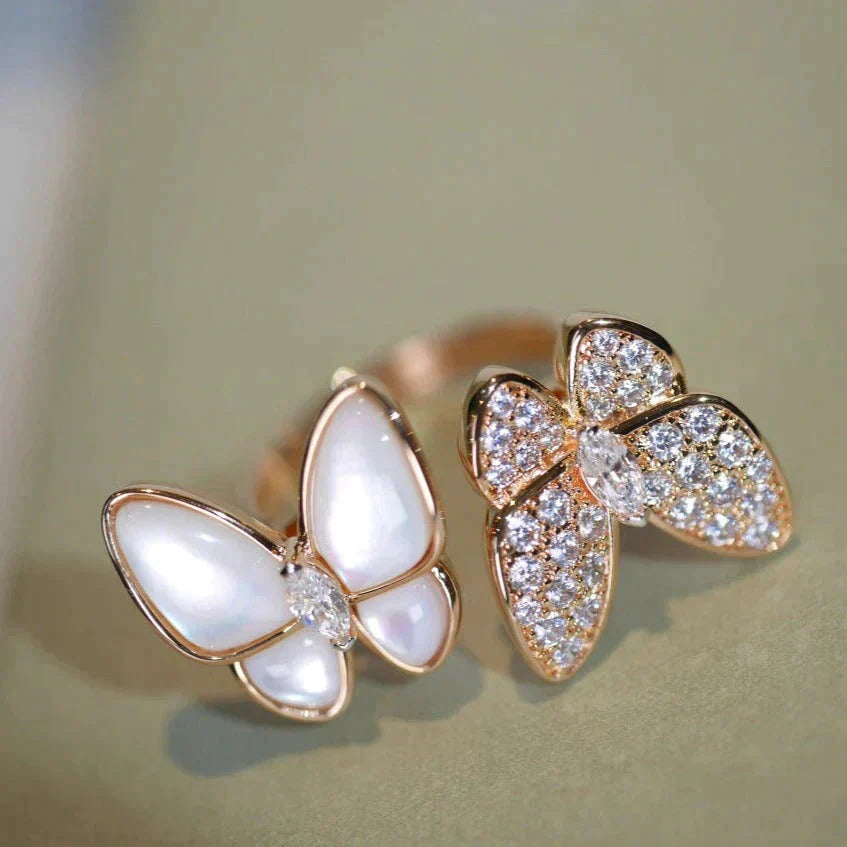 [Royal Jewelry]TWIN BUTTERFLY DIAMOND MOP RING