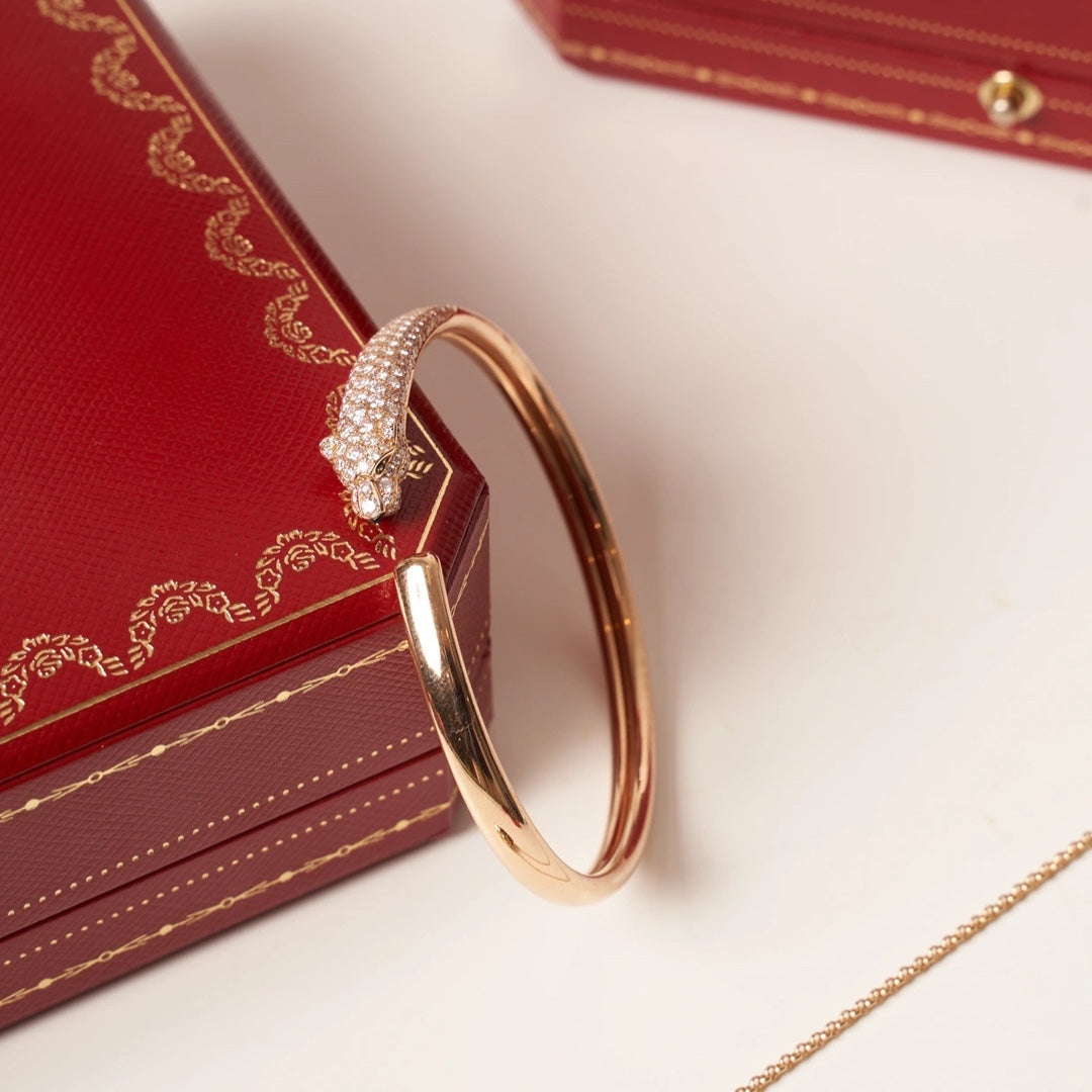 [Royal Jewelry]PANTHERE ROSE GOLD DIAMOND OPEN BRACELET