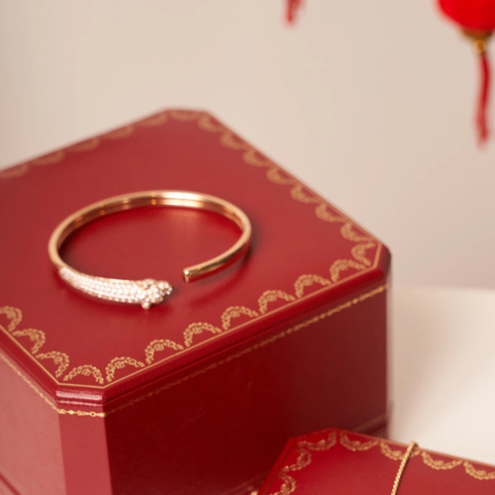 [Royal Jewelry]PANTHERE ROSE GOLD DIAMOND OPEN BRACELET