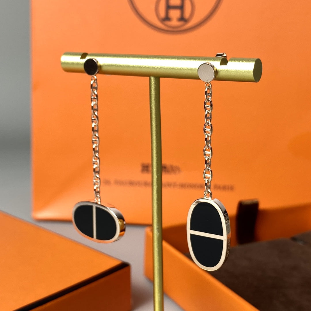[Royal Jewelry]CHAINE VERSO BLACK CERAMIC EARRINGS