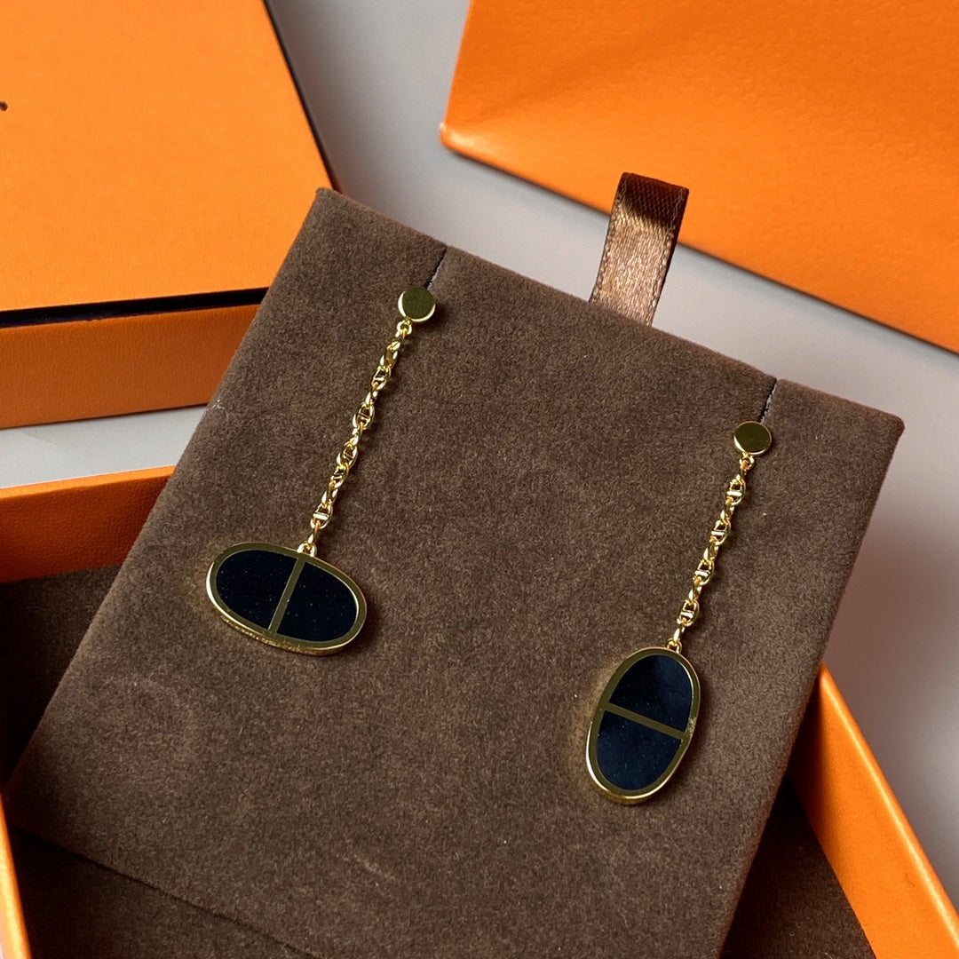 [Royal Jewelry]CHAINE VERSO BLACK CERAMIC EARRINGS