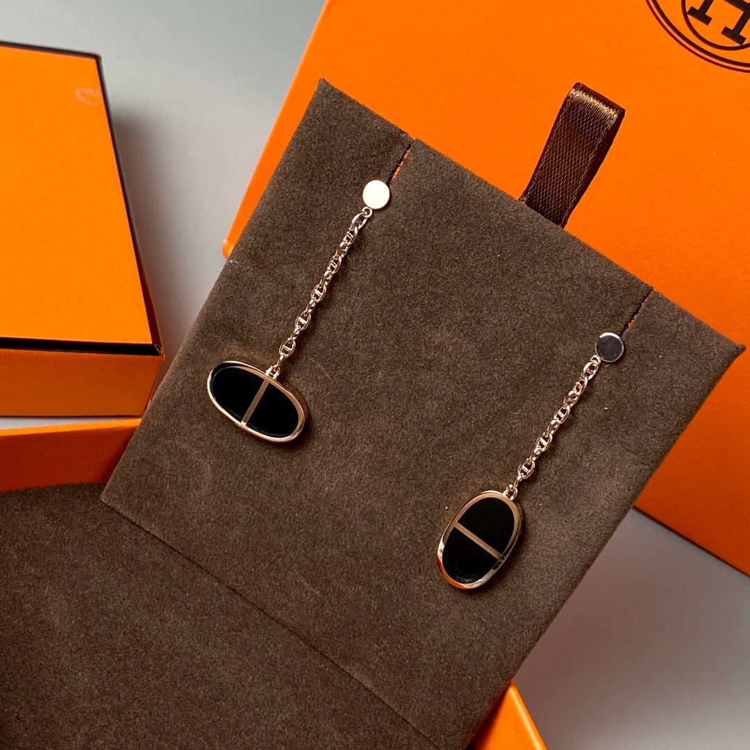 [Royal Jewelry]CHAINE VERSO BLACK CERAMIC EARRINGS