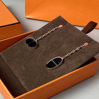 [Royal Jewelry]CHAINE VERSO BLACK CERAMIC EARRINGS