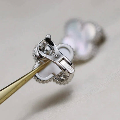 [Royal Jewelry]CLOVER MEDIUM 1 MOTIFS  WHITE MOP EARRINGS SILVER