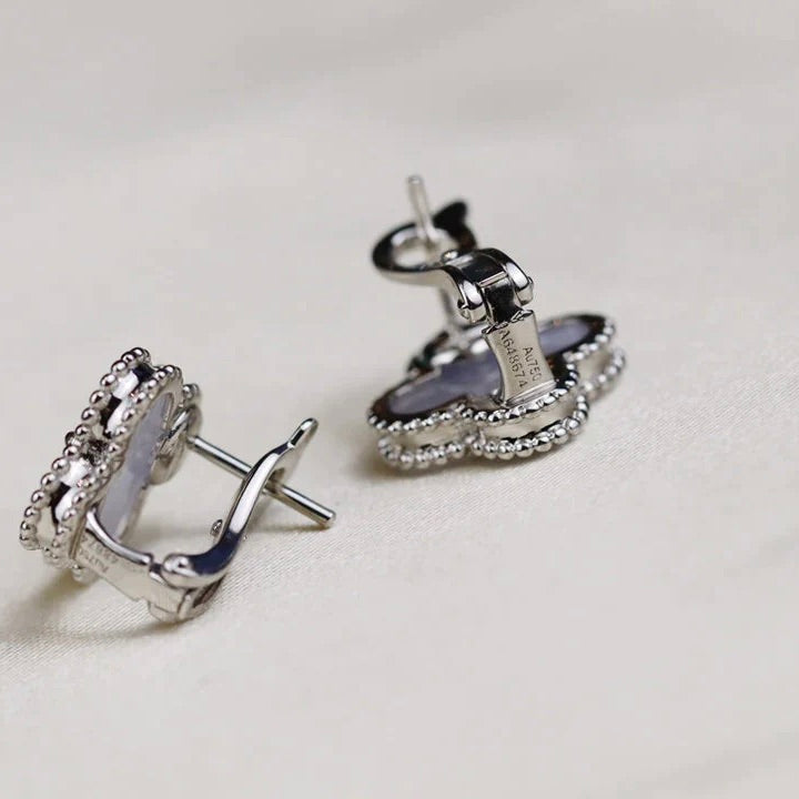 [Royal Jewelry]CLOVER MEDIUM 1 MOTIFS  WHITE MOP EARRINGS SILVER