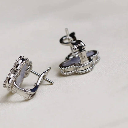 [Royal Jewelry]CLOVER MEDIUM 1 MOTIFS  WHITE MOP EARRINGS SILVER