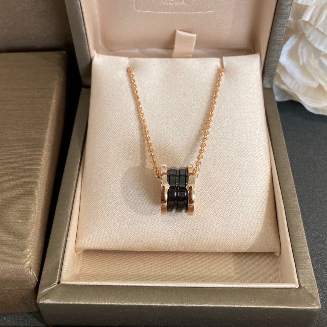 [Royal Jewelry]ZERO 1 BLACK CERAMIC PINK GOLD NECKLACE