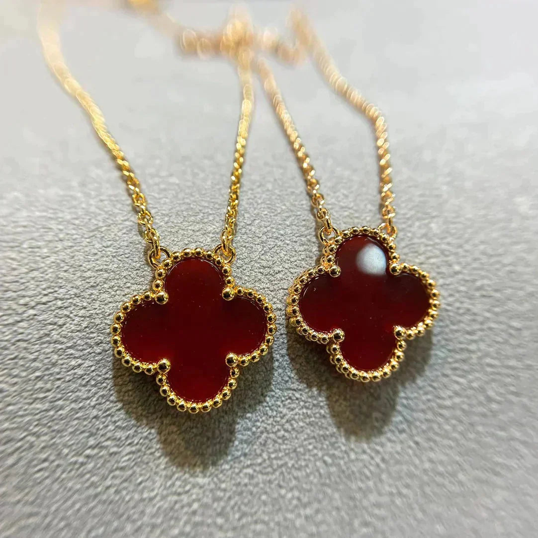 [Royal Jewelry]CLOVER 15MM CARNELIAN SINGLE FLOWER NECKLACE