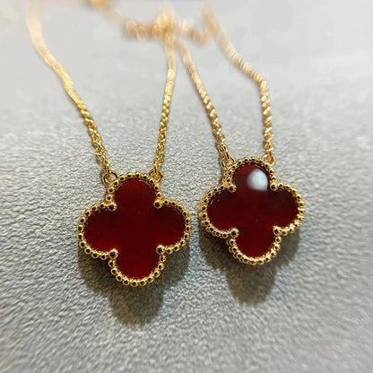 [Royal Jewelry]CLOVER 15MM CARNELIAN SINGLE FLOWER NECKLACE