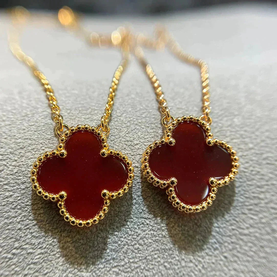 [Royal Jewelry]CLOVER 15MM CARNELIAN SINGLE FLOWER NECKLACE
