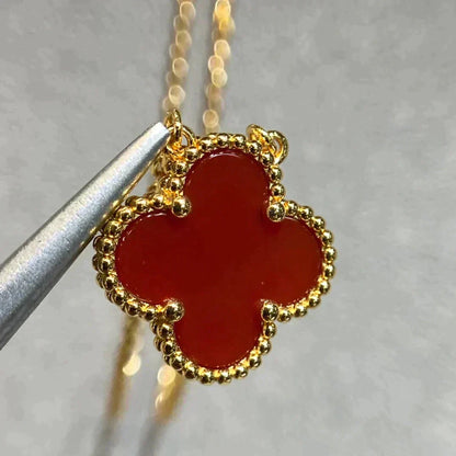 [Royal Jewelry]CLOVER 15MM CARNELIAN SINGLE FLOWER NECKLACE