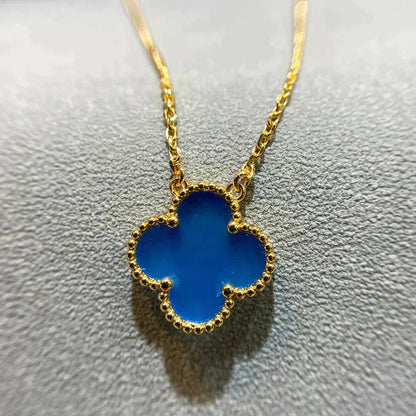 [Royal Jewelry]CLOVER 15MM BLUE AGATE NECKLACE
