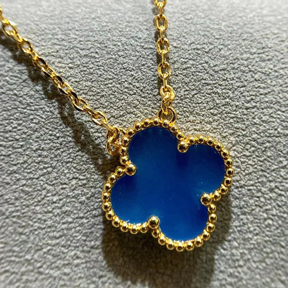 [Royal Jewelry]CLOVER 15MM BLUE AGATE NECKLACE