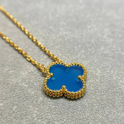 [Royal Jewelry]CLOVER 15MM BLUE AGATE NECKLACE