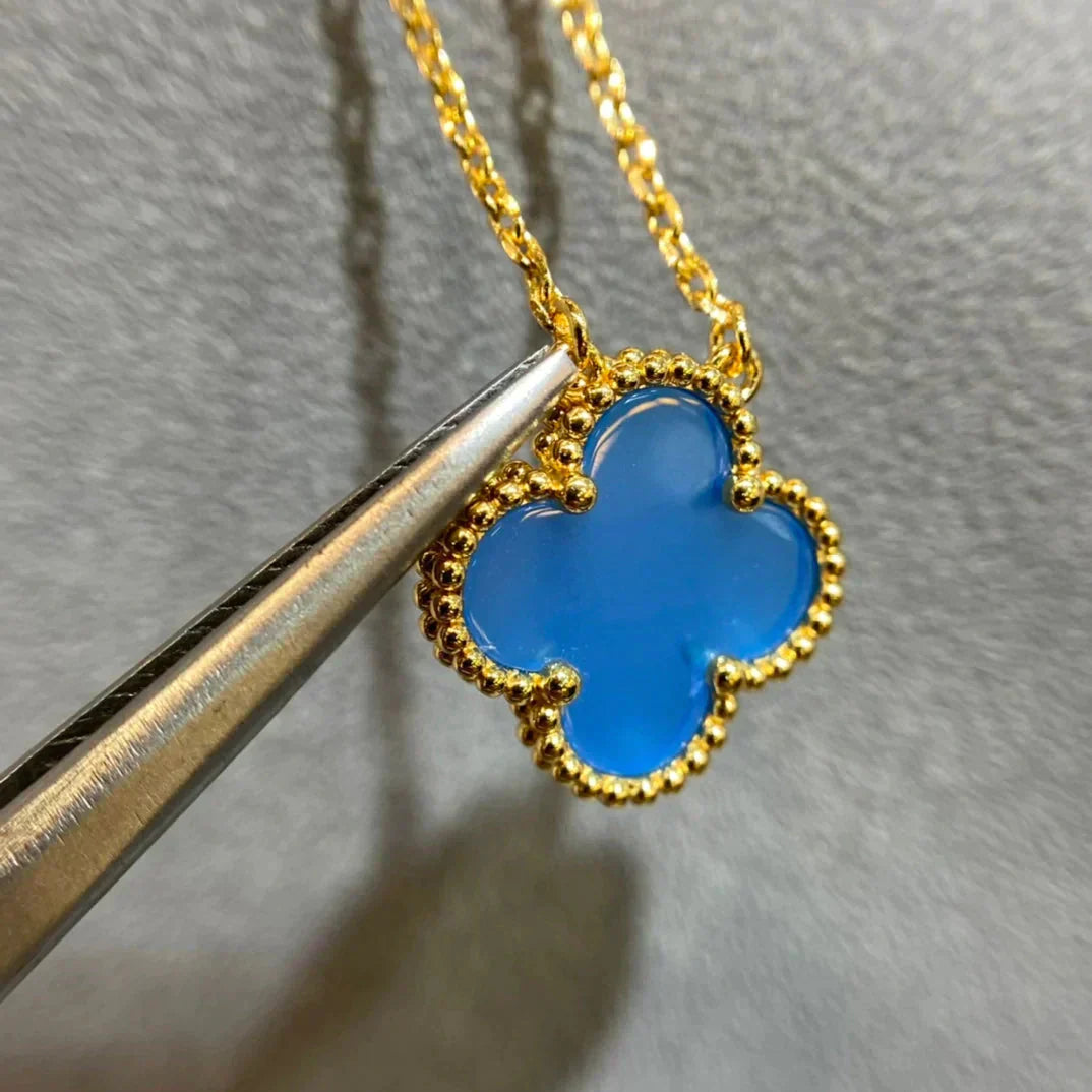 [Royal Jewelry]CLOVER 15MM BLUE AGATE NECKLACE
