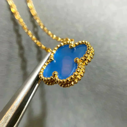 [Royal Jewelry]CLOVER 15MM BLUE AGATE NECKLACE