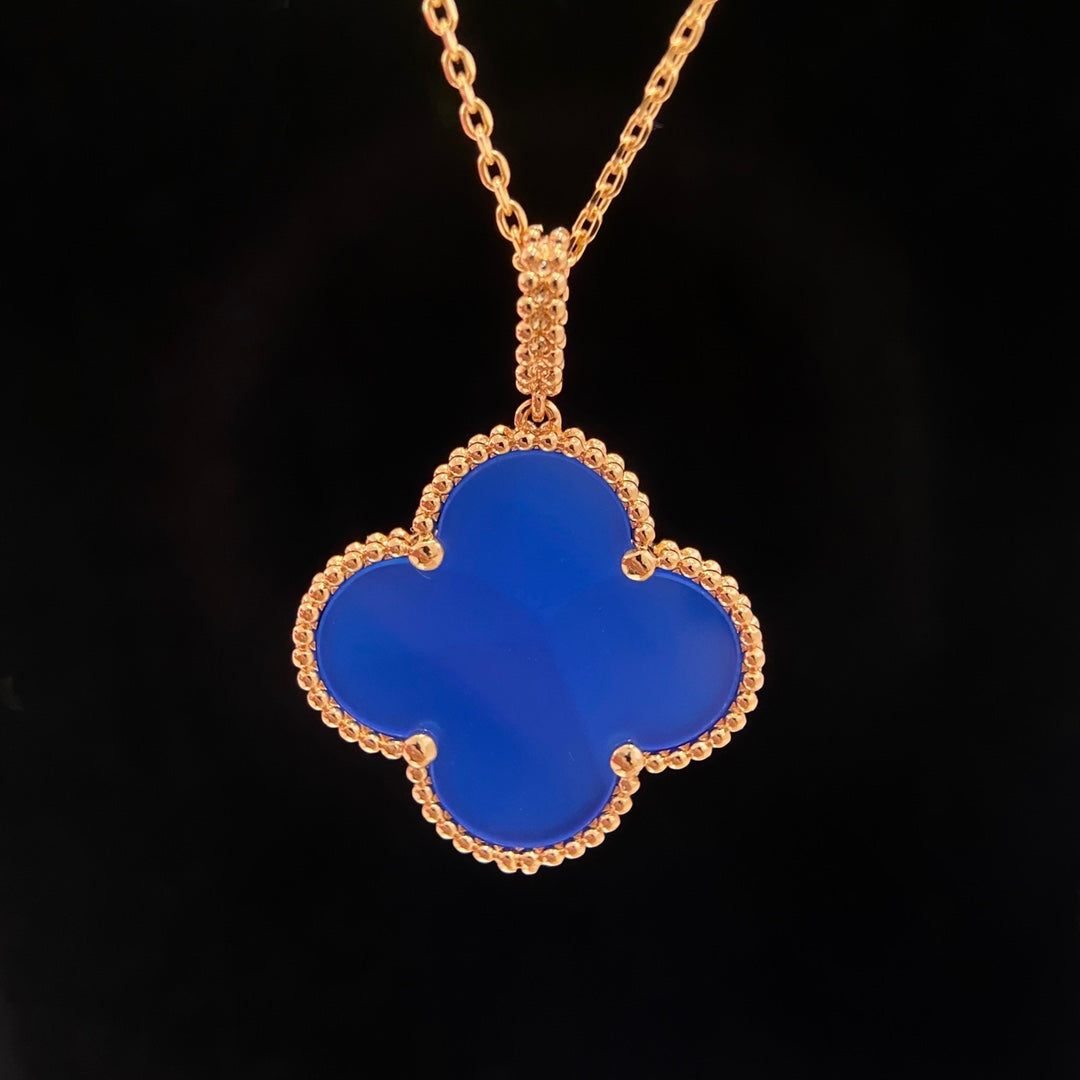 [Royal Jewelry]CLOVER 25MM NECKLACE TURQUOISE ROSE GOLD