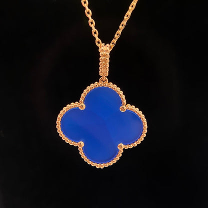 [Royal Jewelry]CLOVER 25MM NECKLACE TURQUOISE ROSE GOLD