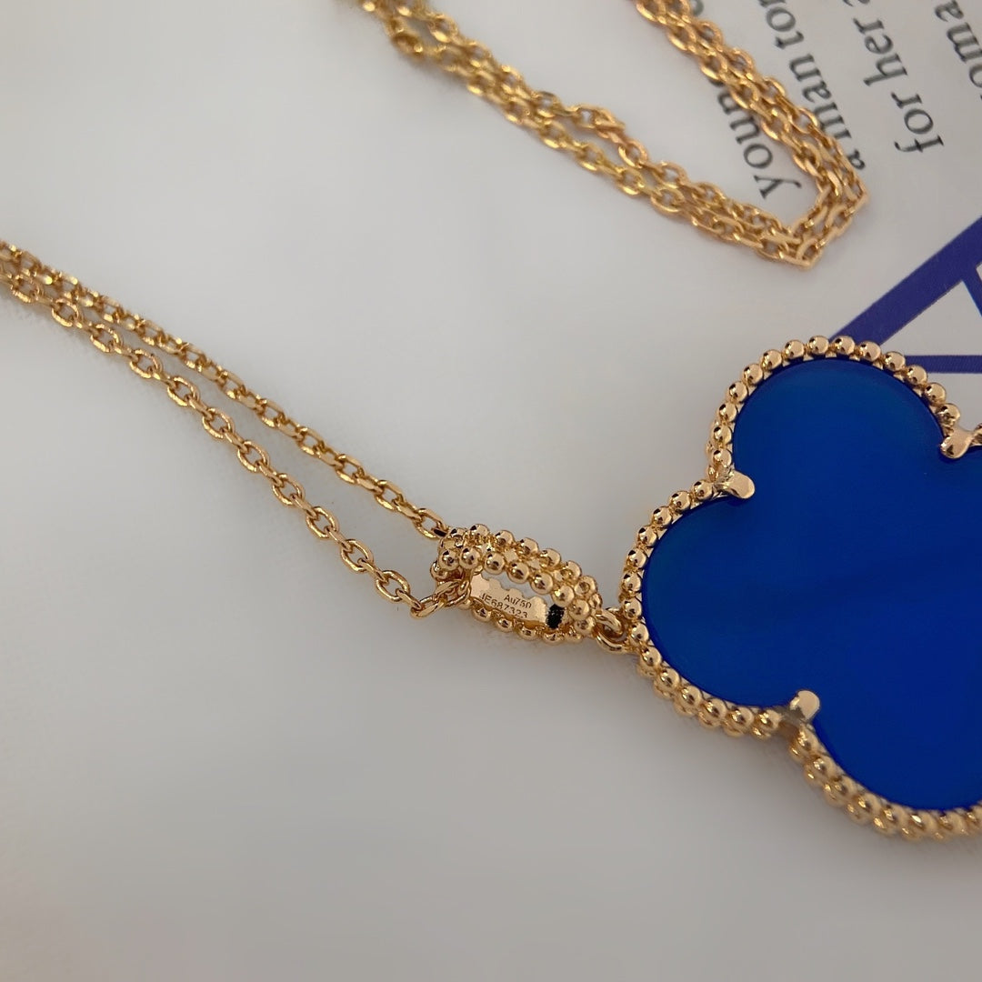 [Royal Jewelry]CLOVER 25MM NECKLACE TURQUOISE ROSE GOLD