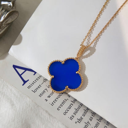 [Royal Jewelry]CLOVER 25MM NECKLACE TURQUOISE ROSE GOLD