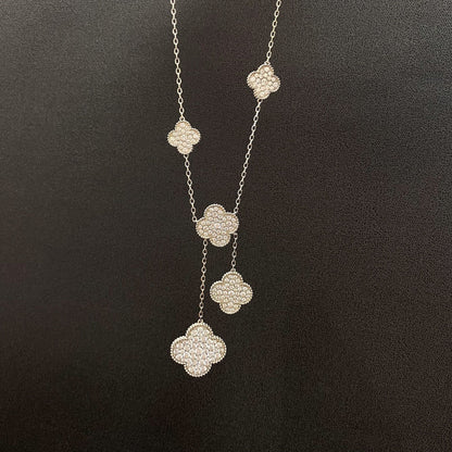 [Royal Jewelry]CLOVER 5 MOTIFS SILVER DIAMONDS NECKLACE