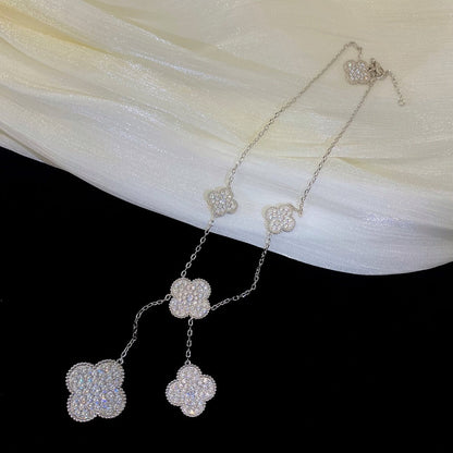 [Royal Jewelry]CLOVER 5 MOTIFS SILVER DIAMONDS NECKLACE
