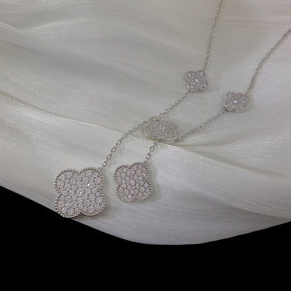 [Royal Jewelry]CLOVER 5 MOTIFS SILVER DIAMONDS NECKLACE